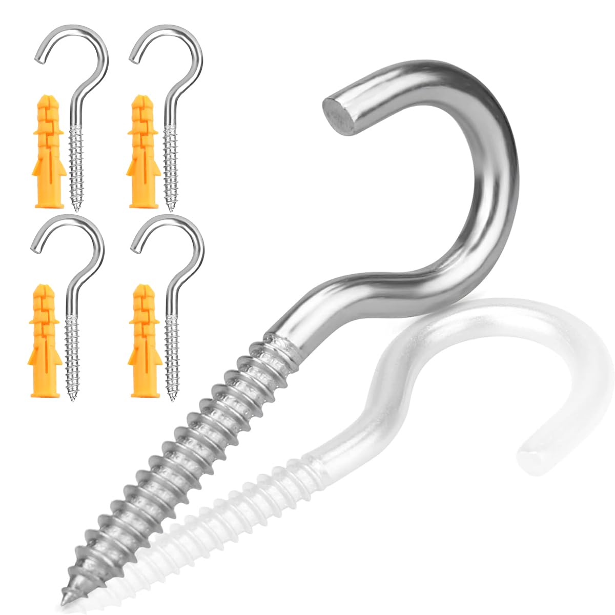 Garegce 304 Screw-in Hooks in Stainless Steel, 63mm (2.48 inch) Eyelet Screw Hooks, Washing Line Hooks, Metal Screw in Ceiling Self Tapping Stainless Steel for Hanging Plants, Cups, Utensils, 4 PCS