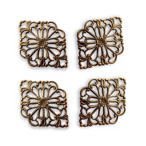 Vintaj Natural Brass Diamond Filigree Connector Links 21x15mm (4)