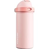 POWCAN 18 oz Insulated Water Bottle: 2-in-1 Push-Button Spout & Quick-Flip Straw, Leakproof, Cold 24Hrs, Fits Car Cup Holder, Stainless Steel Water Bottle for Sports, Travel, School (Cotton Candy)