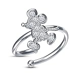 TVS-JEWELS 925 Sterling Silver Round Simulated Diamond Small Disney Mickey Mouse Adjustable Women's Ring, Mid Ring (White)