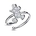 TVS-JEWELS 925 Sterling Silver Round Simulated Diamond Small Disney Mickey Mouse Adjustable Women's Ring, Mid Ring (White)