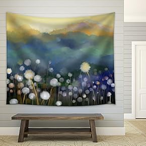 Abstract Oil Painting White Flowers Field in Soft Color - Fabric Wall Tapestry Home Decor - 51x60 inches