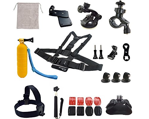 Adika® 22 Pcs Starter For Gopro Accessories Kit Bundle Includes For Gopro Suction Cup Mount + For Gopro Selfie Stick + For Gopro Roll Bar Mount + For Gopro Head Strap Mount + For Gopro Chest Mount (768202356027)