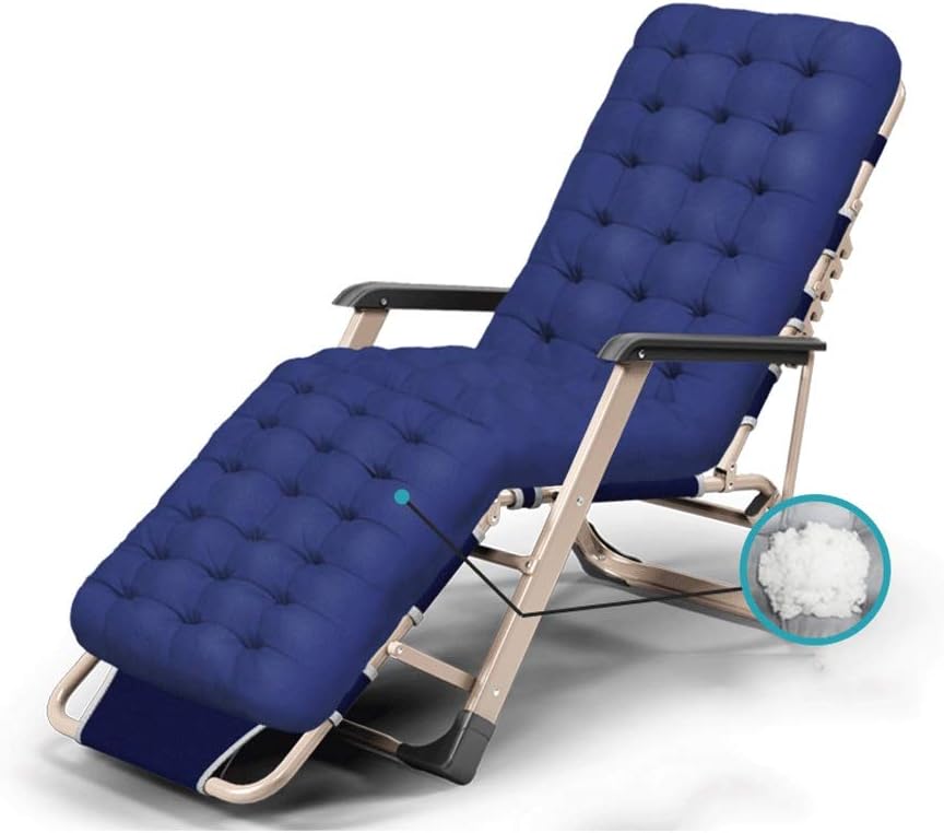 MAGF Beach Lounge Chair，Zero Gravity Set Adjustable Recliners Outdoor with Cup Holder Trays, for Patio, Pool，Beach, Deck,Yard,Lawn (Color : Pearl Cotton mat Navy)