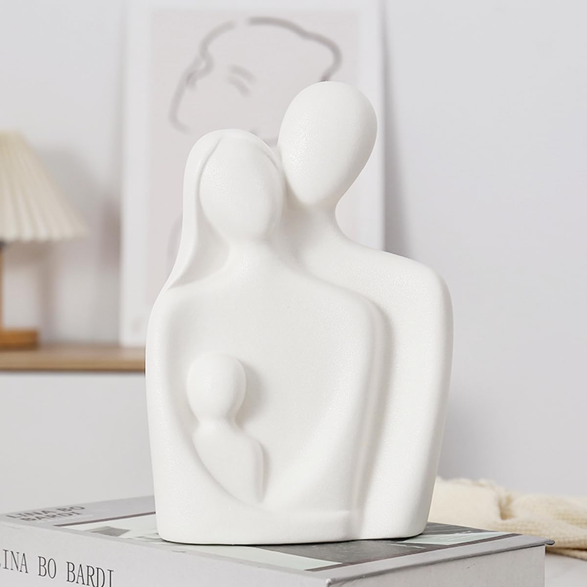 ODMYZG Family of Three Statues,Ceramic Family Sculptures,Elegant Home Decor Figurine for Living Room,for Bookshelf Desktop Home Office Hotel Bar Décor.