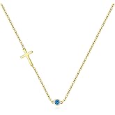 MIDEEO Christmas Gifts for Grandkids Cross Necklace for Women, Dainty 14k Gold Plated Cross Pendant Necklace Gold Cross Birthstone Necklace Tiny Sideway Cross Choker Necklace Trendy Christmas Gift for Women