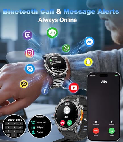 Men's GPS Smart Watch, 1.6 Inch AMOLED Touch Screen, Military Smart Watch, Bluetooth Calls/ChatGPT/IA/100+ Sports Modes, Men's Android iOS Sports Watch