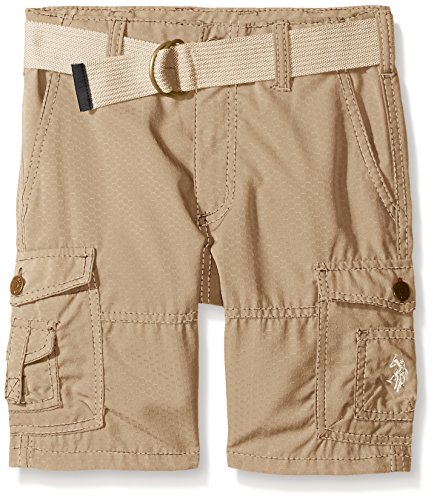 U.S. Polo Assn. Big Boys Belted Honeycomb Ripstop Cargo Short, Dark Khaki, 10