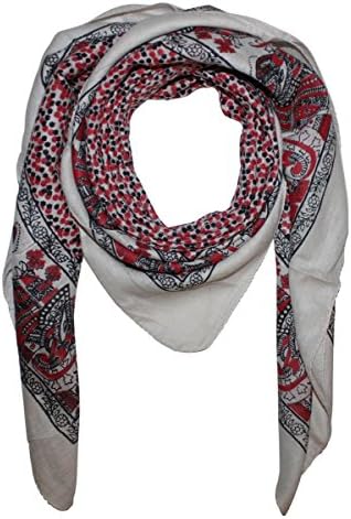 Cotton Scarf - Elephant - white - red-black - squared kerchief