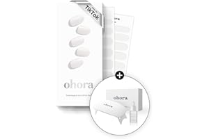 ohora Bundle Set (N Clean White Starter Kit) - White Solid Gel Nail Strips with UV/LED Lamp and Mini Remover, Salon-Quality, Long Lasting, Easy to Apply, Remove, Prep Pads, Nail File, Wooden Stick