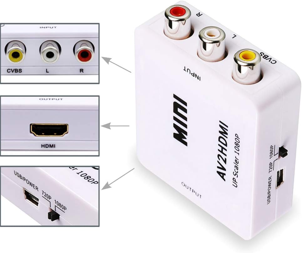 RCA to HDMI Converter,ABLEWE 1080P AV to HDMI RCA Composite CVBS Video Audio Converter Adapter Supporting PAL/NTSC for Xbox/PS2/Wii/SNES/N64/VHS/VCR/DVD: Electronics