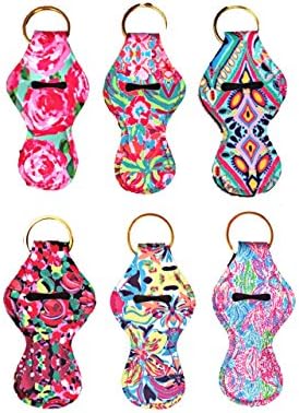 The Mandola Twins NEOPRENE FLOATING KEYCHAIN CHAPSTICK HOLDER WITH GOLD KEY RING, six bright prints, novelty keychain (Variety Pack) - PACK OF SIX (6)