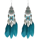 Boho Western Turquoise Earrings for Women Vintage Concho Turquoise Teardrop Dangle Earrings Western Feather Earrings Country Concert Jewelry Accessories