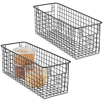 mDesign Farmhouse Decor Metal Wire Food Storage Organizer Bin Basket with Handles for Kitchen Cabinets, Pantry, Bathroom, Laundry Room, Closets, Garage - 16
