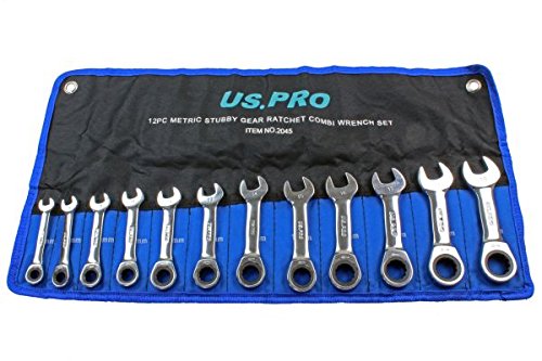 US PRO 12pc 72 Teeth Stubby Ratchet Combination Spanner Set 8-19mm Spanners