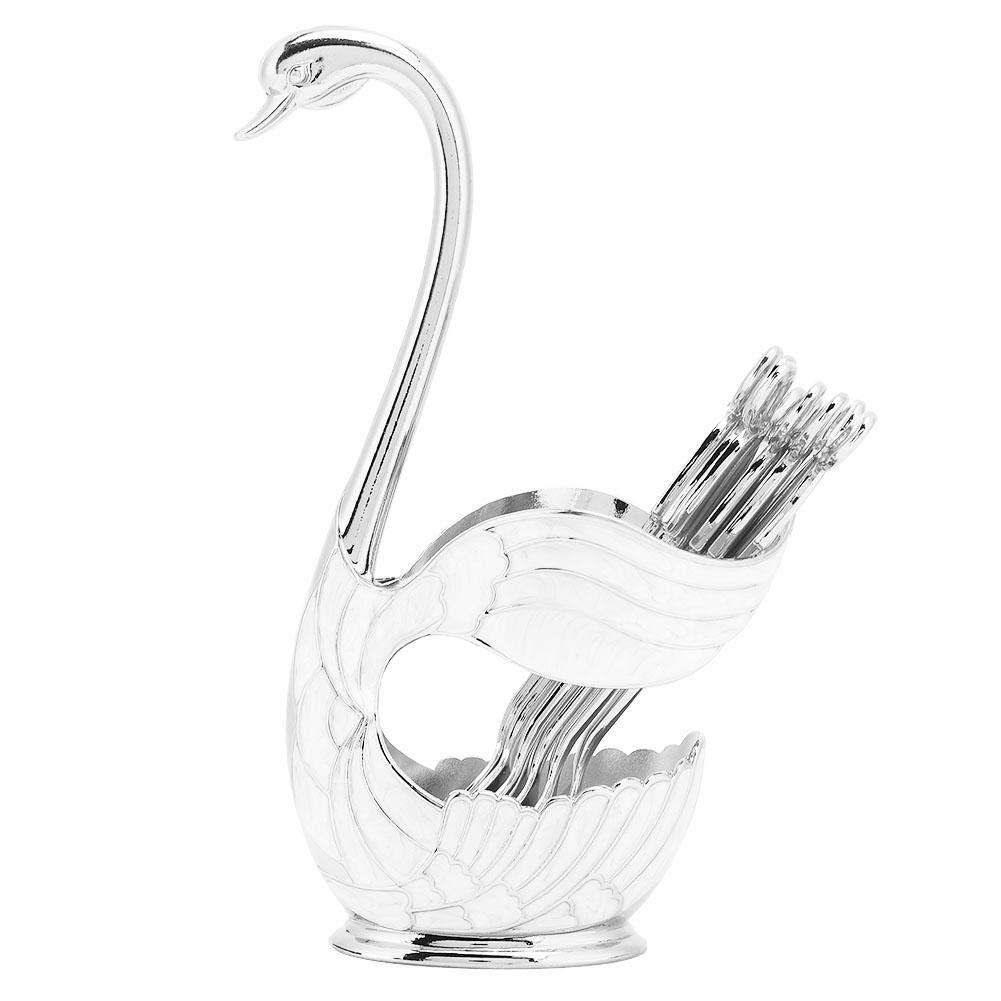 Home Ornaments Coffee Dessert Spoon Set European Style Elegant Swan Fruit Scoop Decorative Tableware Table Decor Gift(Silver)