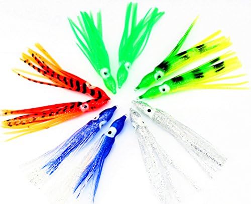 F7 Fishing Lures Octopus Squid Skirt Soft Baits, Each 10pcs of 4 Sizes, 3", 4", 5", 6", Pack of 40