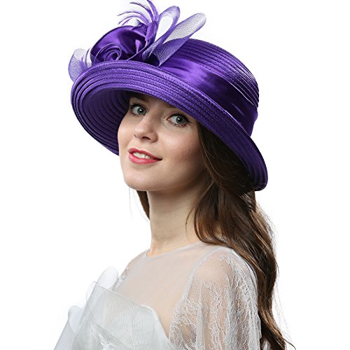 Janey&Rubbins Women Kentucky Derby Church Wedding Fascinators Cloche Bucket Bowler Hat (Purple)