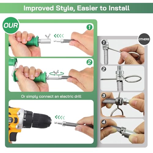 10 Metre Pipe Probe, Diameter 10 mm, Probe for Unloading Spring Drain Pipes Spiral Cleaner for Professional Cleaning Probe for Drill Electric Manual Adapter, Stumped Obstructions