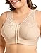 Delimira Women's Front Closure Full Coverage Wirefree Racerback Lace Plus Size Bra Beige 38D