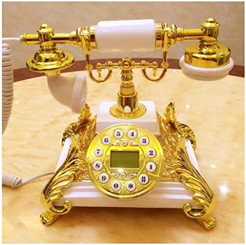 Ldlzjdh Landline Antique Telephone Gold White Retro Telephone Fashion European Leather Rope Backlight Hands-free Caller ID Home Antique Landline White Landline (color : B)