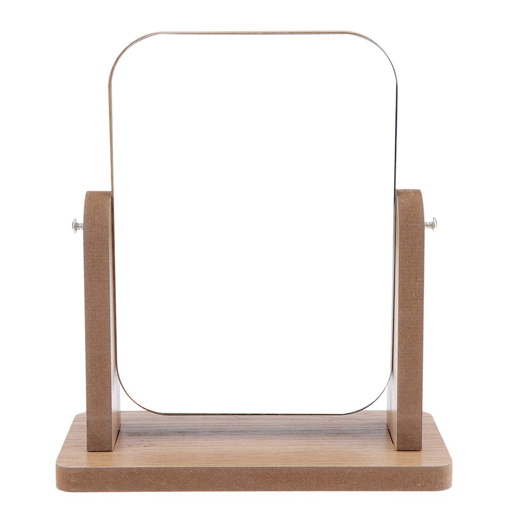 SaniMomo Wood Frame Tabletop Vanity Makeup Mirror, Large Rectangle, 360-degree Flexible Rotation - Style 1