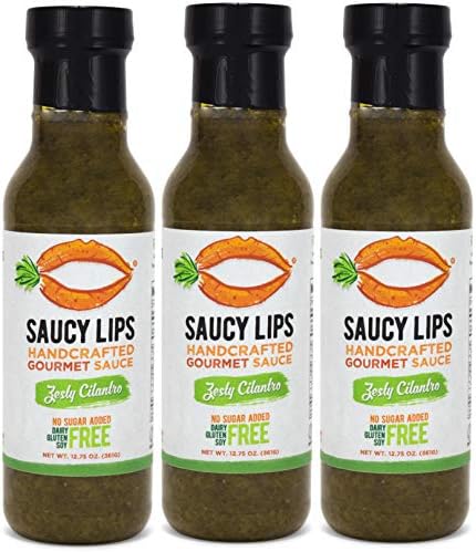 Saucy Lips, Zesty Cilantro, keto/paleo/vegan salad dressing, marinade, cooking sauce, sugar free dressing, low carb sauce, low sodium, soy/dairy/nut/gluten free, 12 oz (3 pack)