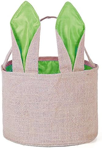 Easter Egg Basket for Kids Bunny Burlap Bag to Carry Eggs Candy and Gifts (Green)