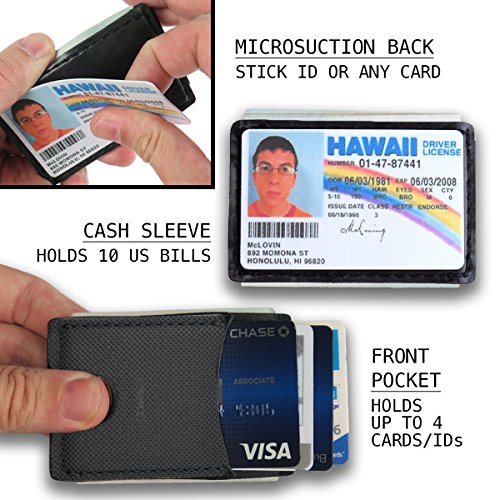 AIRSTIK Wallet for Phone or ID Credit Card Holder Minimalist Slim Cash Front Pocket Reusable Universal Micro Suction Leather Made in USA by KAPOTAS (Black) - Thumbnail 3