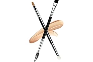 Ksvsonrvi Eyebrow Brush + Concealer Eye Makeup Brush Set， 2PCS Professional Double-Ended Angled Brush and Spoolie Brush, Blac