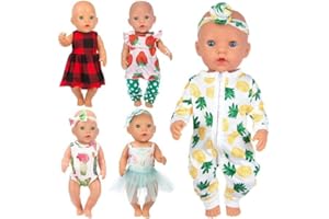 Ecore Fun 5 Sets 14-16 Inch Baby Doll Clothes and Headbands Outfits Pjs for 43cm New Born Dolls, 15 Inch Baby Dolls