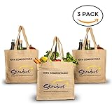 Stardust Reusable Grocery Bags Plastic-Free | Set Of 3 | 100% Compostable To Save The Planet | Lightweight Eco Friendly Foldable Shopping Canvas With Handles | Join A Mission To End Plastic Pollution