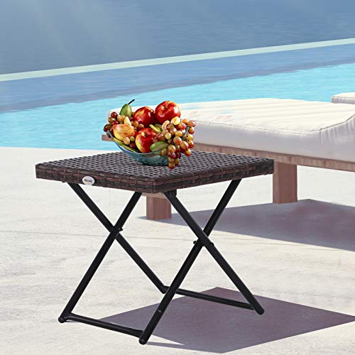 Outsunny Polyrattan Beistelltisch Gartentisch klappbar Couchtisch Gartenmöbel Falttisch Metall Braun 40 x 40 x 40 cm – Bild 3