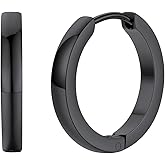 FaithHeart Stainless Steel Black/Silver/Gold Hoop Earrings for Men - Hypoallergenic Small Huggie Hoop Earrings Lightweight Sleeper Earrings Waterproof Cartilage Piercing Jewelry Gift 7-16mm