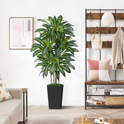 Keeplush Dracaena Artificial Tree with Black Pot, 150 cm High Indoor Artificial Plant and 105 Leaves, Artificial Tree for Indoor Outdoor Office Bedrooms Living Room Decoration Modern