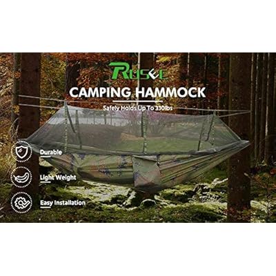 Rusee Camping Hammock with Net Outdoor Hammock Travel Bed Lightweight Parachute Fabric Double Hammock for Indoor… 51yfXz6rwkL