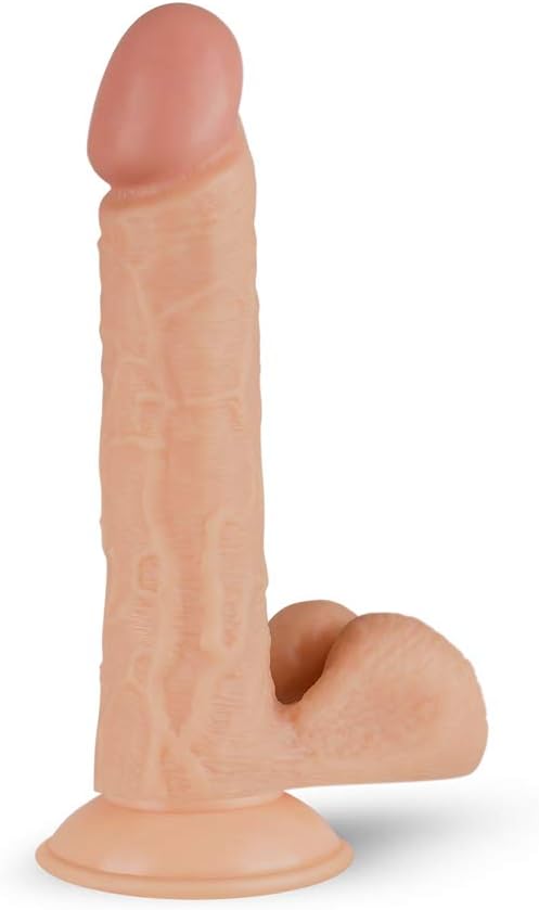 Real Fantasy Dildo with Balls and Veins, Lifelike Realistic Dong, Suction Cup for Handsfree Play, 8.25 Inch