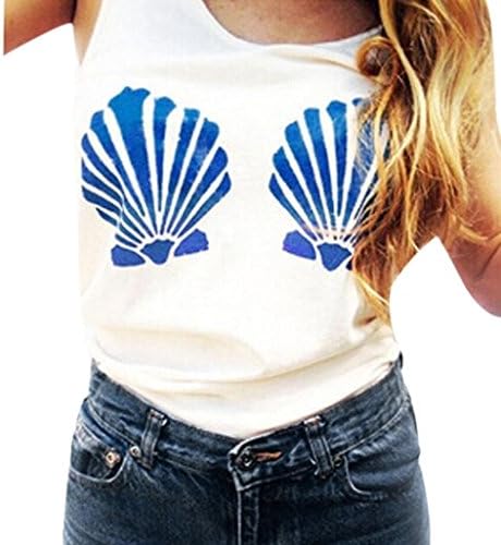 TOPUNDER Tops Women Summer Casual Print Loose Sleeveless Shirt Tank Blouse (S, White)