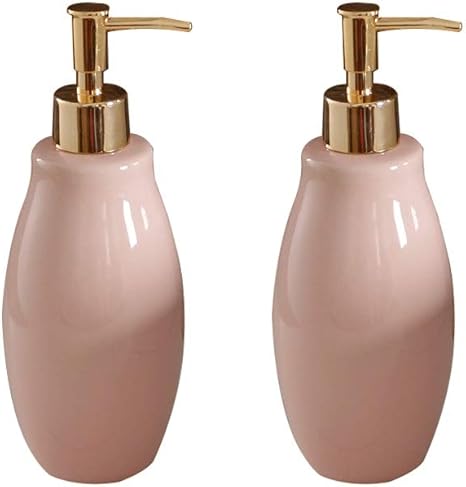 Amazon ソープディスペンサー 浴室のカウンタートップのための金ポンプのセラミックローションコンテナの瓶美しく石鹸ディスペンサーシャワー Color Pink Pink ソープ シャンプー用ディスペンサー ホーム キッチン オンライン通販