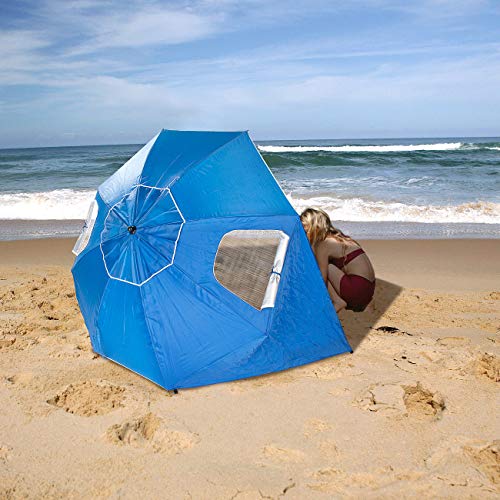 infactory Sonnenschirm Strand: 2in1-Sonnenschirm und Strandmuschel 2 Seitenwände, UV50+, verstellbar (Schirm und… – Bild 6