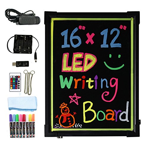 LED Writing Message Board, 16â€ x 12â€ Illuminated Erasable Neon Effect Restaurant Menu Sign with 8 colors Markers, 7 Colors Flashing Mode DIY Chalkboard for Kitchen Wedding Promotions by Hosim