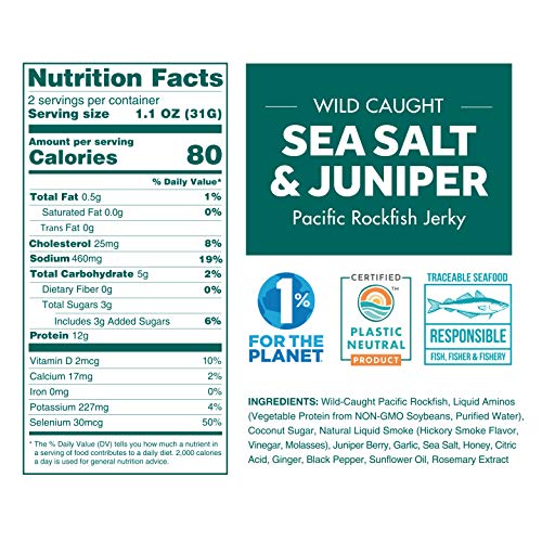 Wild Caught Rockfish Jerky Smoked Sea Salt & Juniper 4Pack Neptune