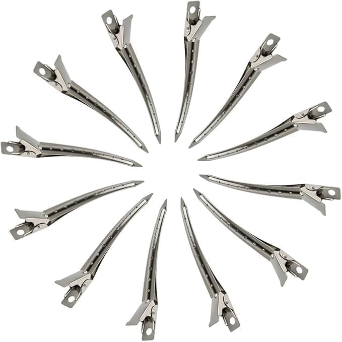 50 Pcs Pin Curl Clips for Long Hair - Rustproof Metal Alligator Hair Clips with Holes | 3.5" Duck Bill & Sectioning Clips | Professional Curling Hair Pins for Salon, Wedding & Home Use (Silver)
