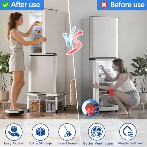 DEWEL Fridge base, height adjustable from 28 to 31 cm, suitable for dishwashers, freezers, cabinets and stationary appliances, black (adjustment range of length: 45 to 67 cm).