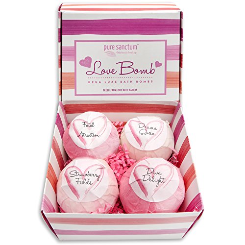 Bath Bombs Gift Set – Luxury Bath Fizzies – Lush Size 6oz Natural Bath Balls – US Made – Love Bomb