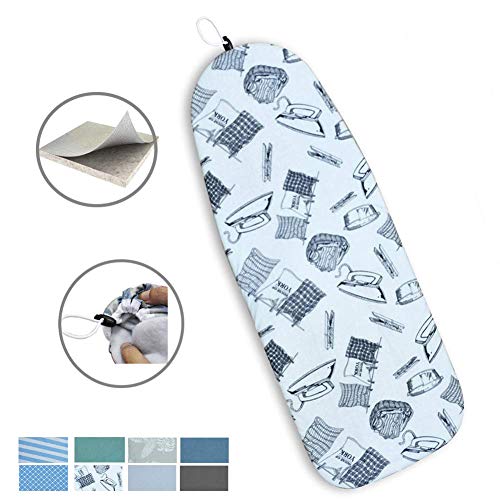 Duwee 12"x32" Heat Resistance Metallic Table Top Ironing Board Cover Durable Thicken Felt Material Padding, with Elastic Cord, Easy to Handle and Fits Board Beautifully (Iron Pattern B)