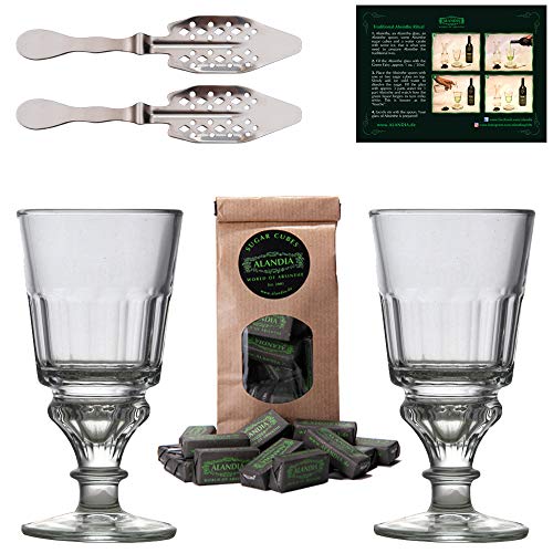 Original Absinthe Accessory Set | 2x Absinthe Glasses | 2x Absinthe Spoons | 1x Absinthe Sugar Cubes