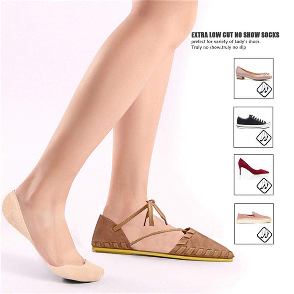 Puimentiua 1/6/10 No Show Socks/Invisible Socks Women/Flats Socks Ultra Low/Non Slip Invisible Socks Flat Boat Socks/Low Cut Casual Cotton Liner Socks/for Women.