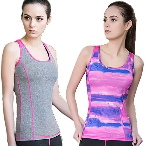 Women's Sports Yoga Tank Top Ladies Fitness Vest Running T-shirts For Girls 2 Pack