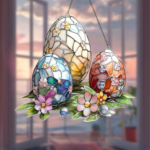 Easter Sun Catcher for Window Hanging with Easter Eggs Designs Cute Ornament Full Cover Acrylic Stained Glass for Garden Party Decor Women Friends Easter Gift at Amazon
